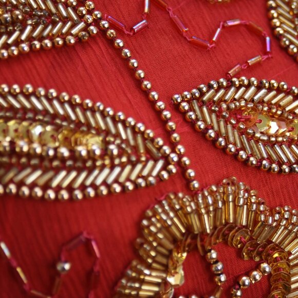 Vintage 80's Red and Gold Beaded Silk Top w/Shoulder Pads Size 12 - Picture 10 of 16